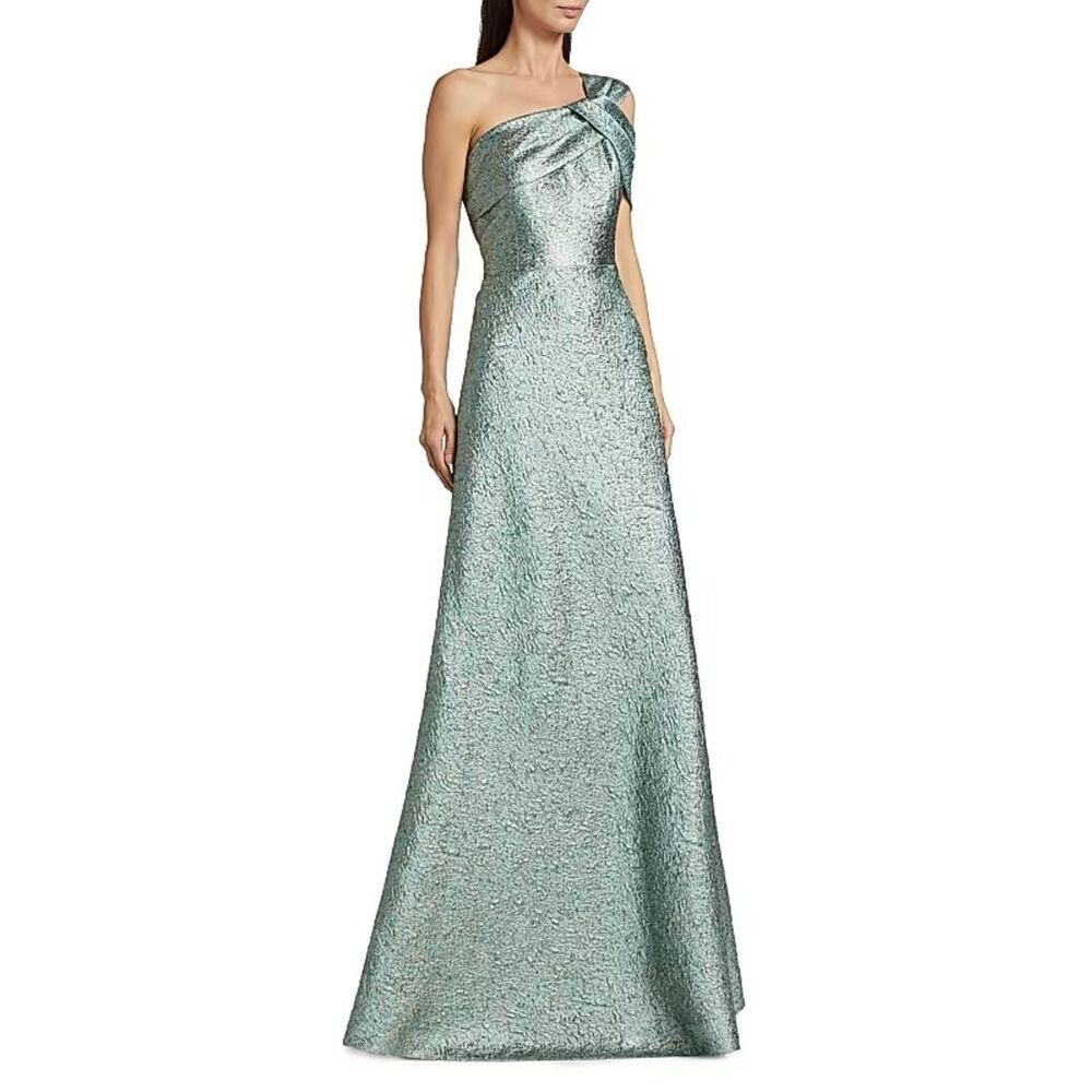 NWT Metallic Jacquard Asymmetrical One Shoulder Evening Gown Size 12 FLAW